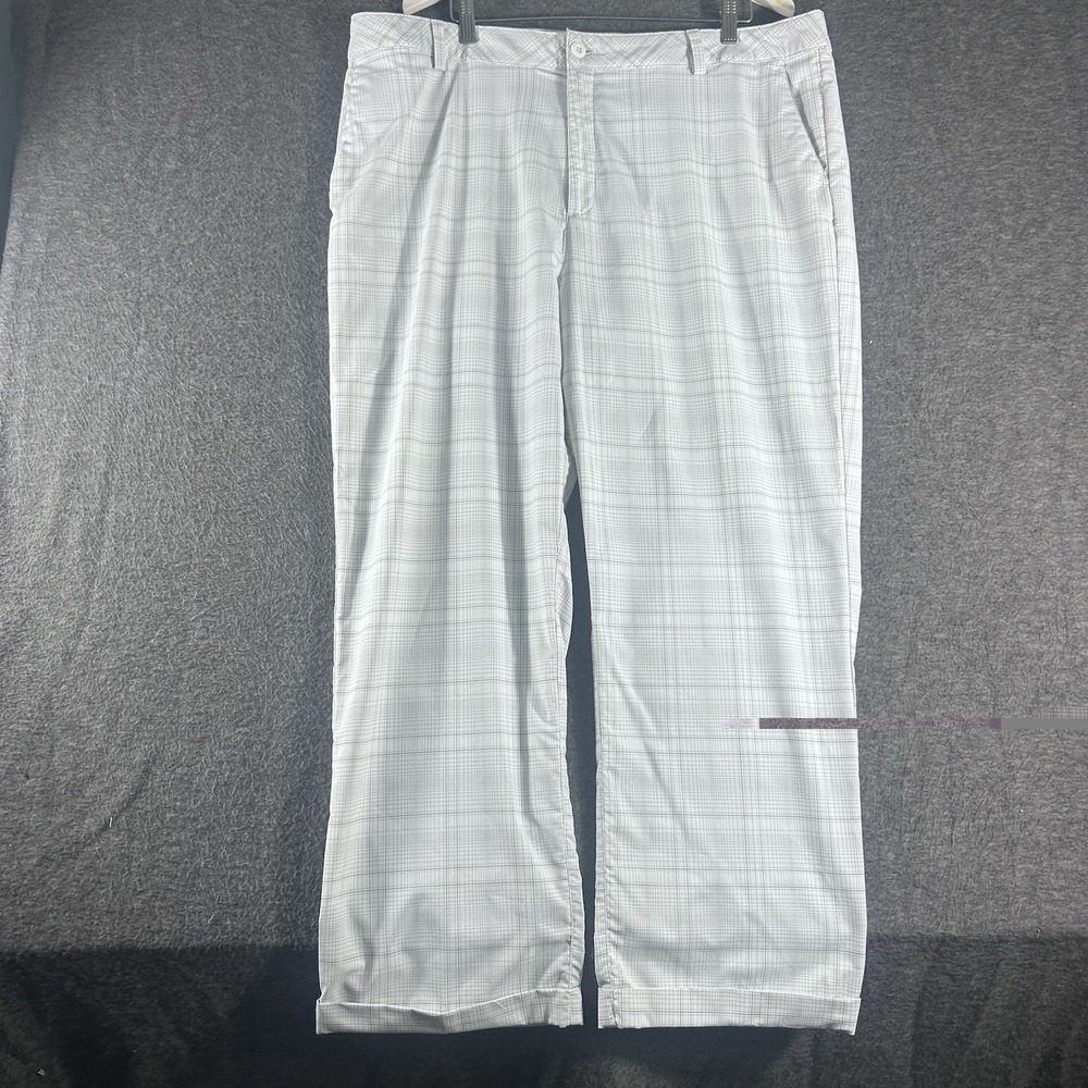 Under Armour Mens Plaid Golf Pants Size 42 X 32 White Gray Stretch Performance